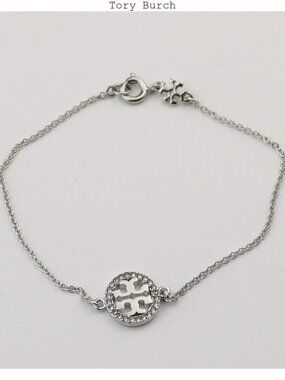 Tory Burch Silver Logo Disc Chain Bracelet